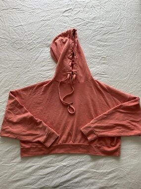 Maje Coral-Pink Cropped Hoodie Sweatshirt